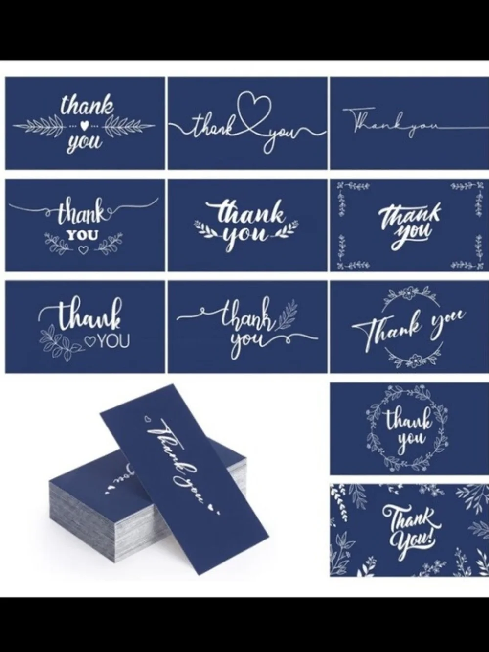 Navy Thank You Cards - Pack of Assorted Designs 100qty-New!